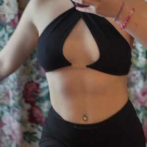 Chic Black Halter Top with Gold Accent